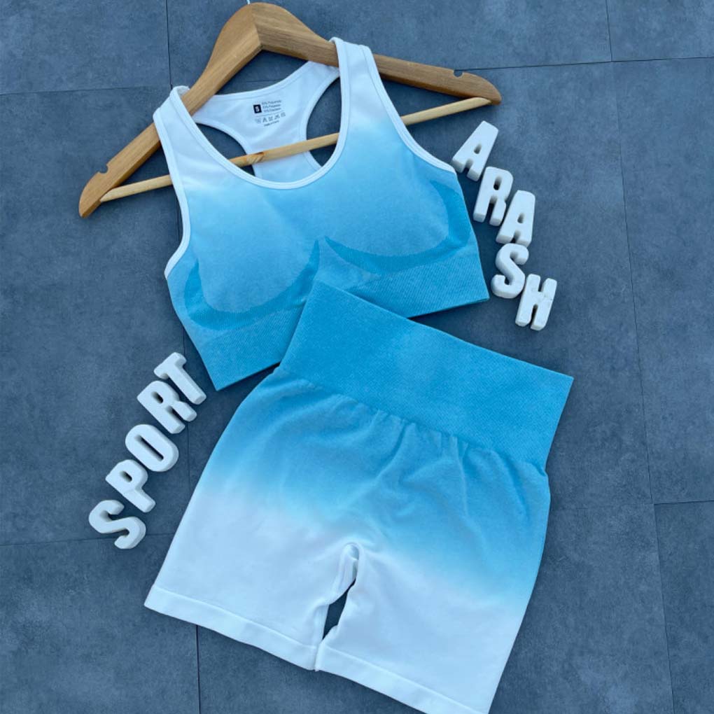 ست نیم تنه و بایکر آبرنگی آبی و سفید 3099