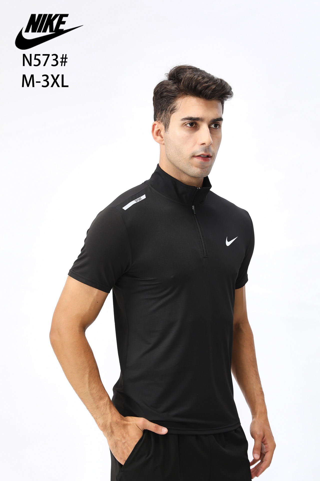 تی شرت نیم زیپ نایک مشکی 