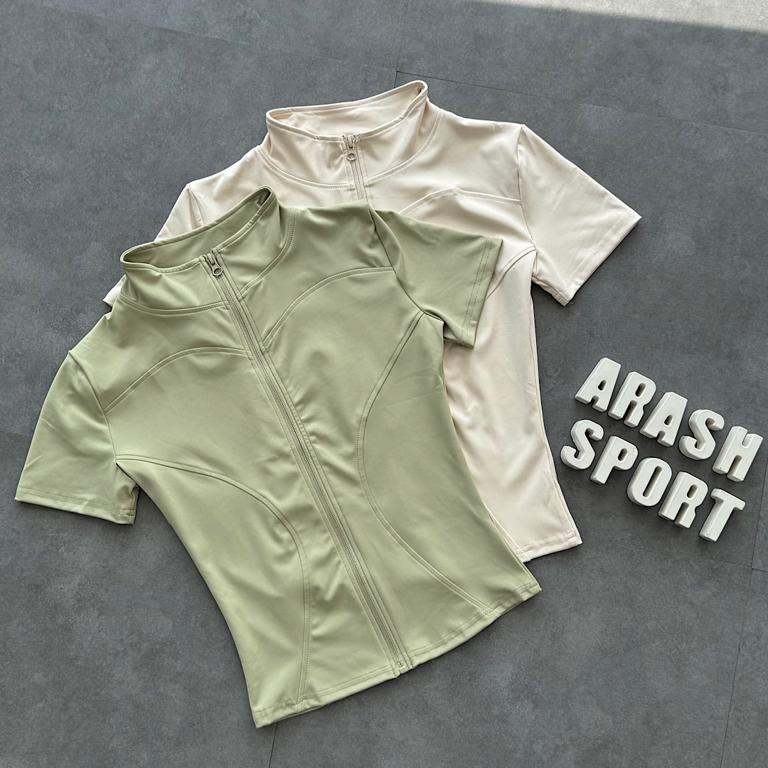 تیشرت زیپدار ( رنگ کرم روشن ، سبز سدری )