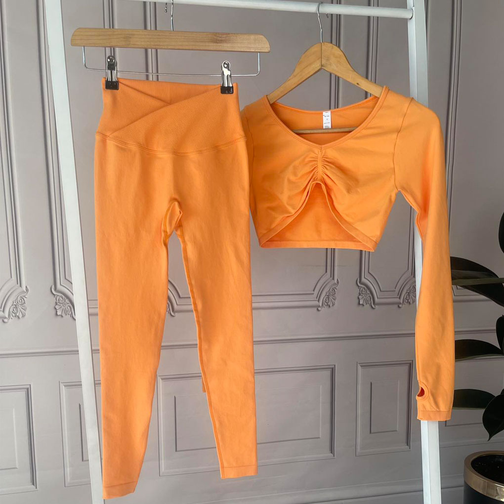 کراپ و لگ آستین بلند رنگ زرد