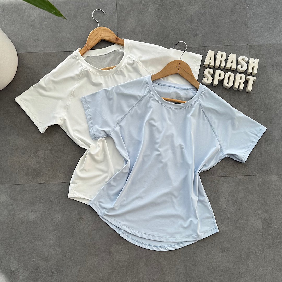 تیشرت زنانه توردار آبی/سفید