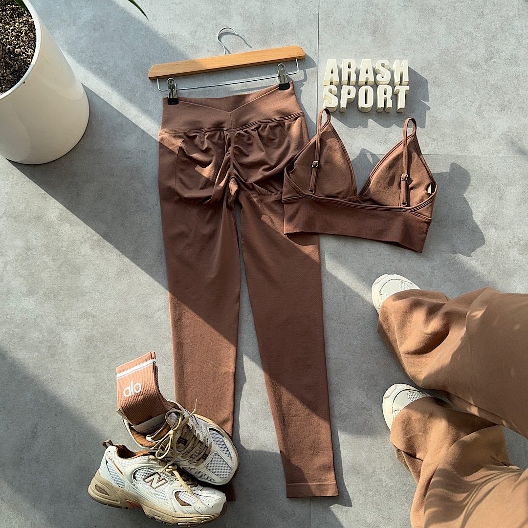 ست نیم تنه و لگ سیم لس قهوه ای 