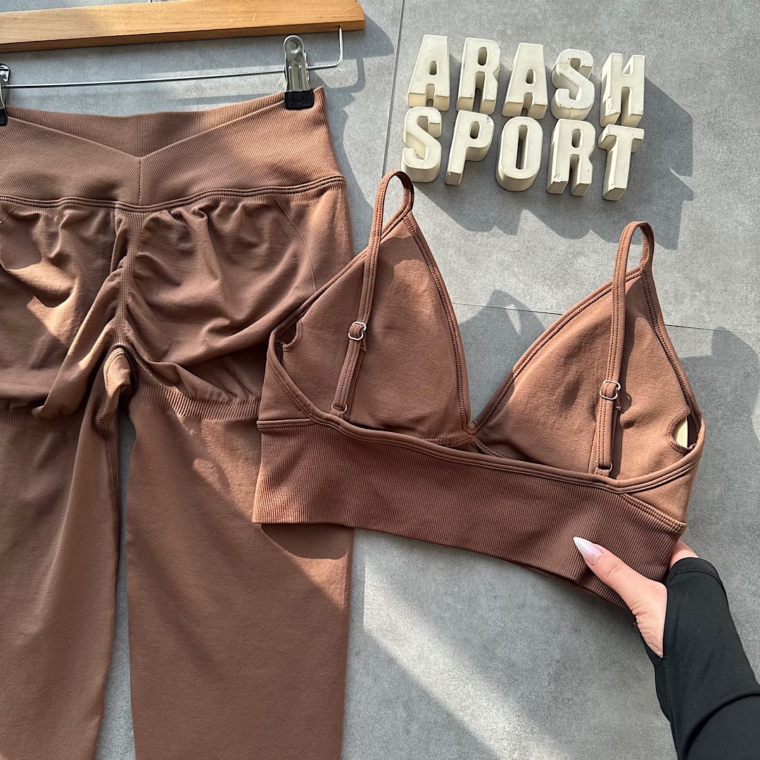 ست نیم تنه و لگ قهوه ای 