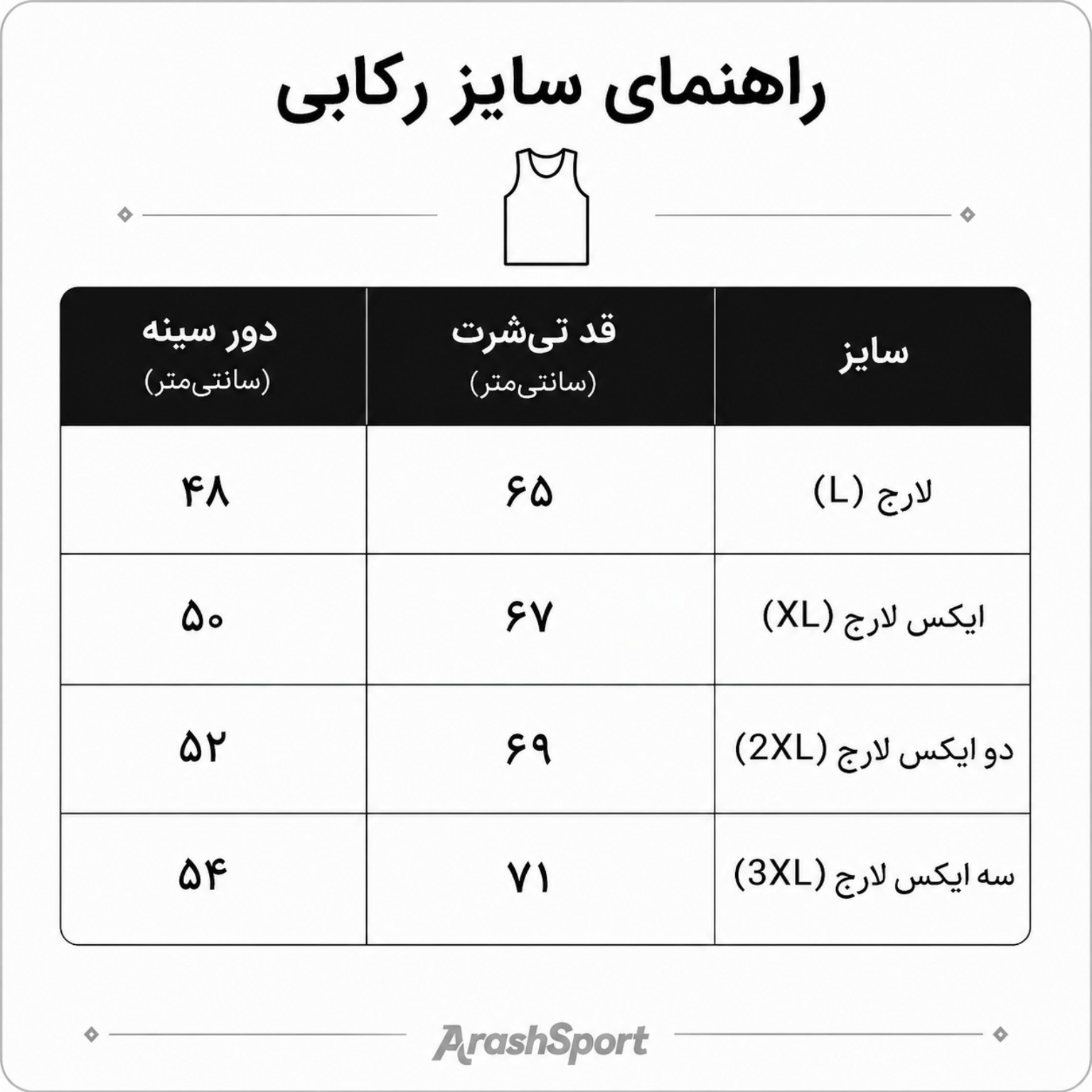 راهنمای سایز رکابی آدیداس